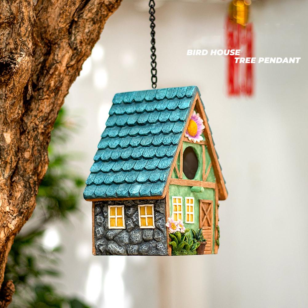 Outdoor Bird House Hanging Resin Birds Nest Garden Yard Decorating Craft Bird Cage Garden Ornaments Pet Birds Nest