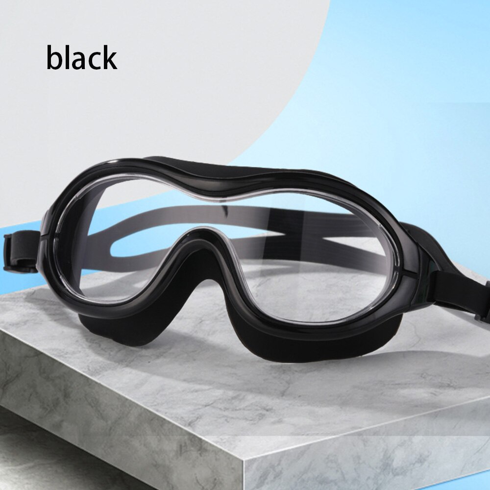 swimming goggles big frame HD trend waterproof anti-fog swimming glasses men and women adult goggles: black