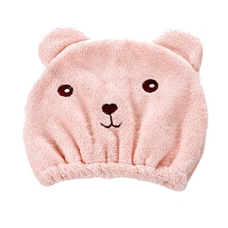 Dzieci słodki miś kąpielowy ręcznik robić suszenia chusta na głowę miękka bawełna mikrofibra szybko suche włosy elastyczny kapelusz turban robić włosów dla dziewczynki: różowy