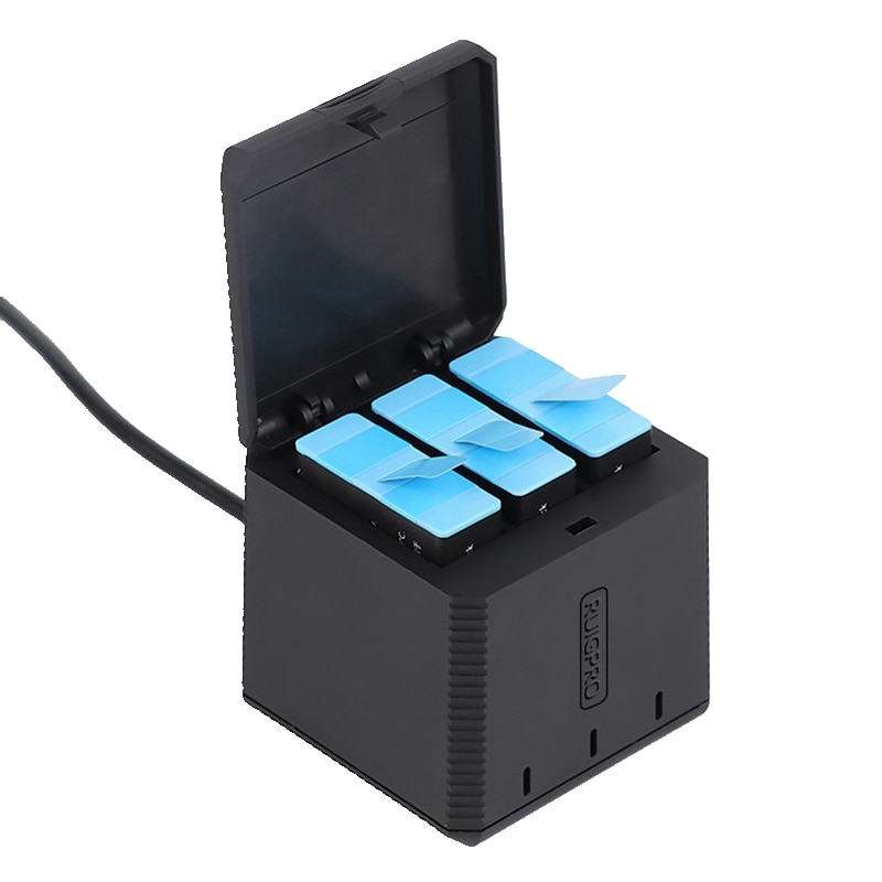 til gopro 9 helt 9 oppladbart litiumbatteri +3 spor ledet lader smart frakt oppbevaringsboks til gå pro helt 9 svart tilbehør