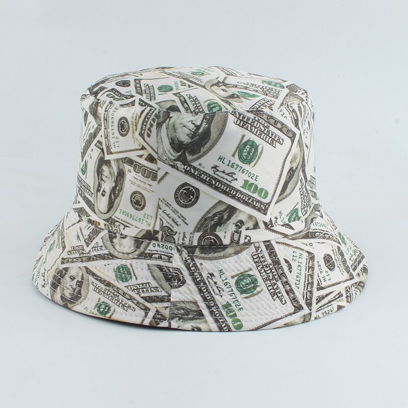 Dollar Print Fishing Cap Bob Chapeau Femme Reversible Bucket Hat Men Fishing Bucket Hats For Women Harajuku Hip Hop gorro: new dollar