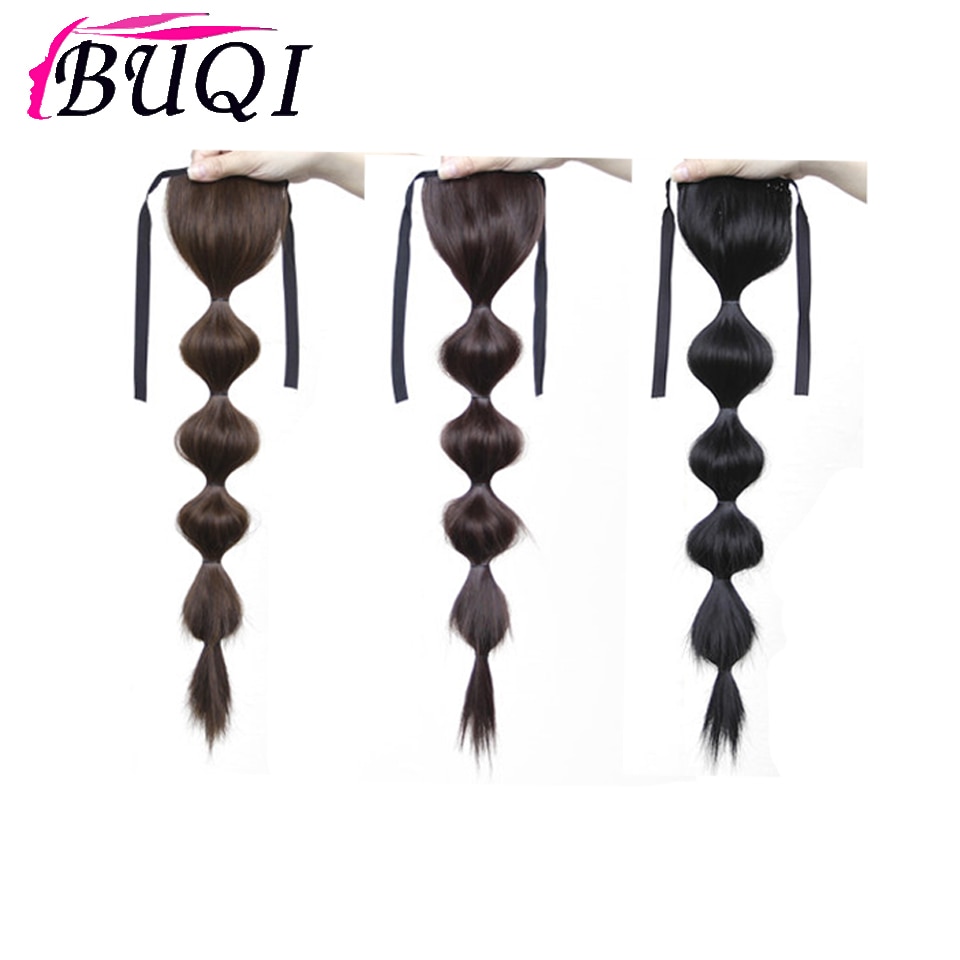 Buqi kvindeligt glat syntetisk hår boble hestehale afro puff ribbon pony hale hair extensions