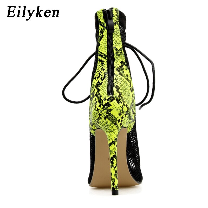 Eilyken Green Serpentine Peep Toe Boot Sandals Women's Ankle Boots Cross-outs Woman Boot Sandals size 41 42