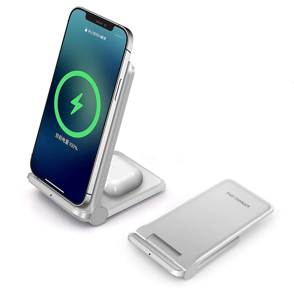 FDGAO 2 in 1 20W Qi Wireless Charger Dock for Samsung S21 S20 S10 Fast Charging Stand Pad For IPhone 13 12 11 XR X 8 Airpods Pro: 20W 2 in 1 White