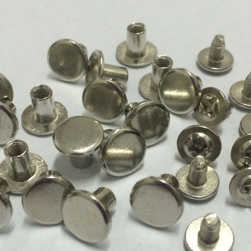 Verkoop 100Sets 10X7MM Zilveren Ronde Platte Spikes Metalen Studs Klinknagels Screwback Spots Cone Leather Craft spikes Fit Voor DIY Maken