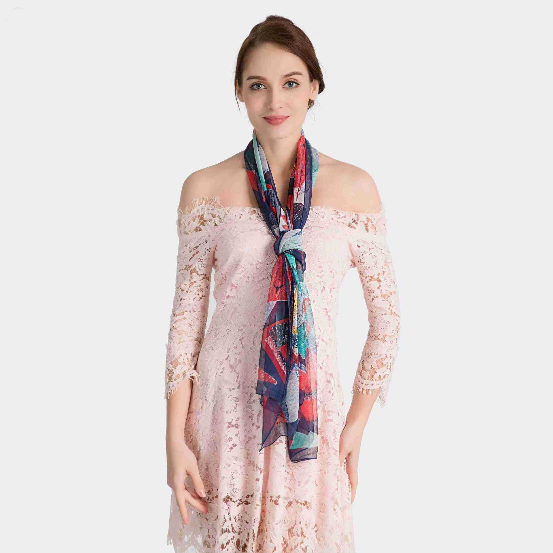 Geometrische print georgette chiffon sjaal zijden vierkante hijab coole sjaal dames foulard femme sjaals haar bufanda mujer