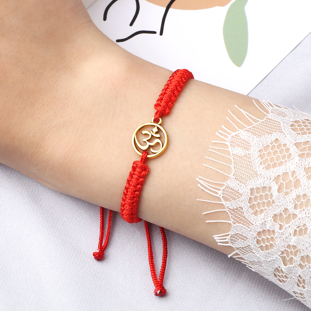 Charm OM símbolo hecho a mano cuerda trenzada ajustable rojo negro pulseras mujeres hombres joyería de de la suerte para Amiga oración