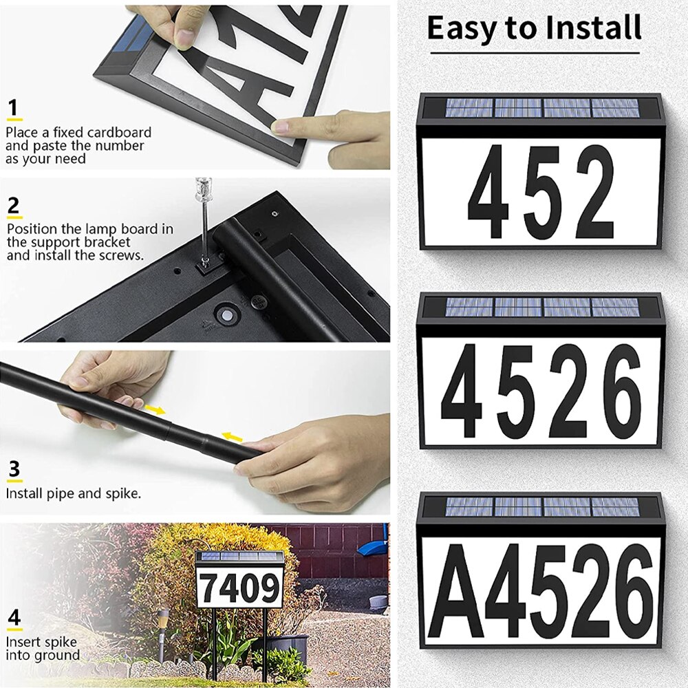LED solar house number motion sensor outdoor courtyard IP65 rainproof house number family street address number sign lighting