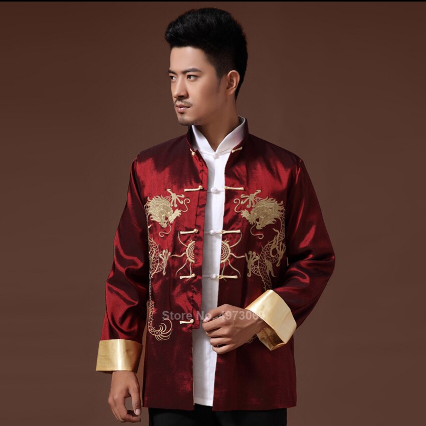 Costume traditionnel chinois brodé Dragon pour homme, haut de chemise, veste Cheongsam Hanfu, Vintage, 2022