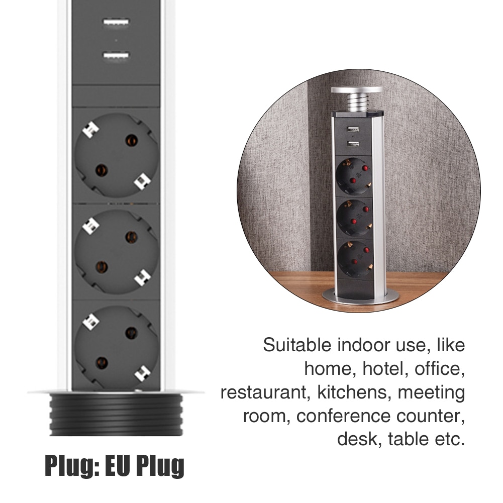 Living Room With Aluminum Alloy 3 Plugs Power Outlet Countertops Recessed Desktop Socket Retractable 2 USB Port