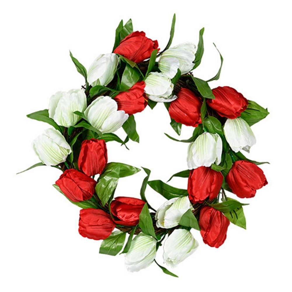 Spring and Summer Simulation Garland Porch Yard Wedding Wreath Tulip Forest Home Front Door Wall Rattan Circle Garlands Decor: A