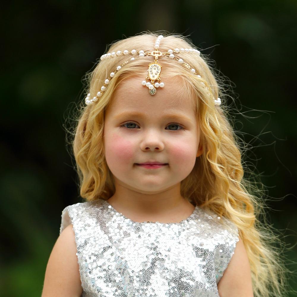 Mädchen Perle Stirn Kette Schmuck Prinzessin tanzen Party Leistung Kopfschmuck Haar Kette Schmuck für Mädchen Frauen: Perle