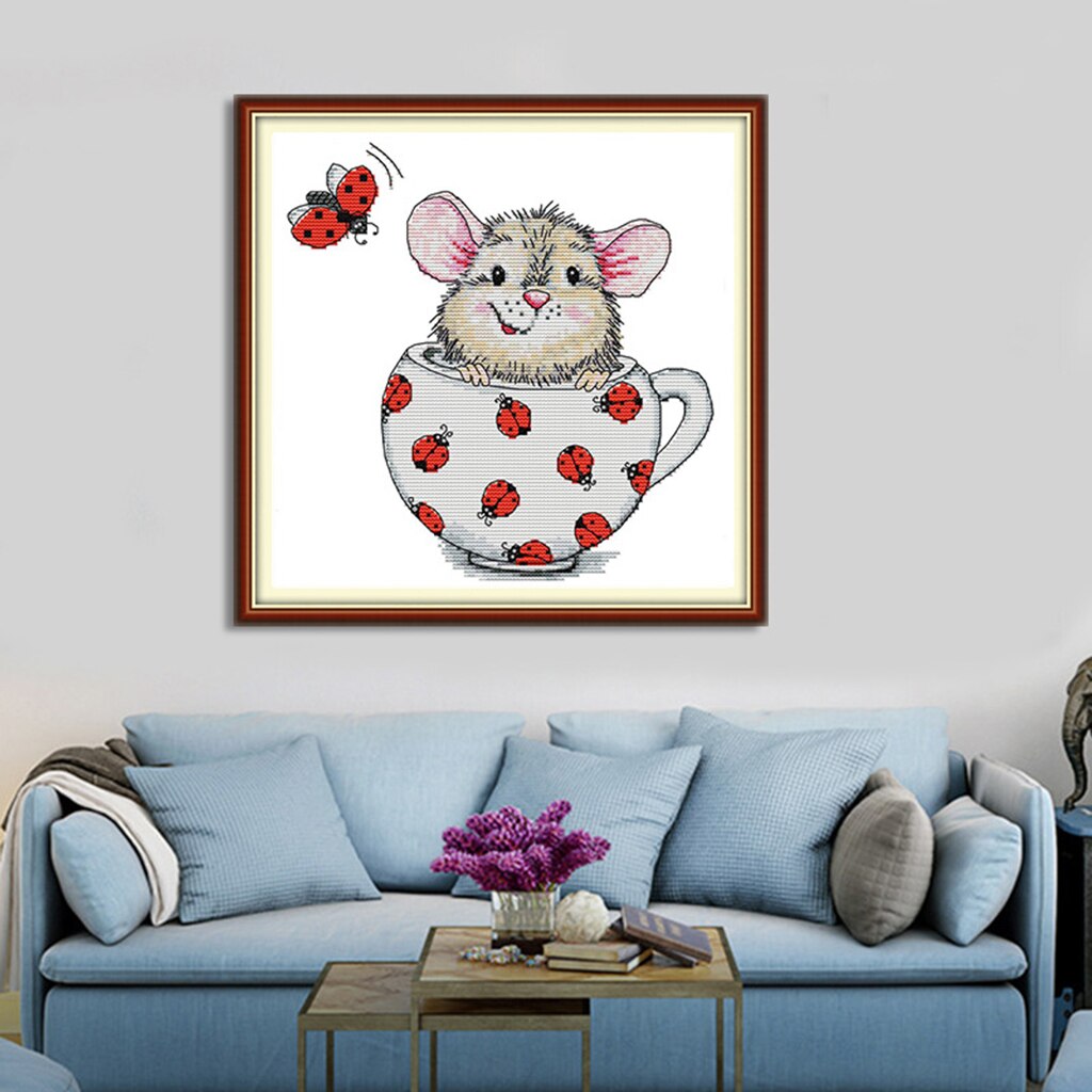 11CT/14CT Stamped Cross Stitch Kits Pattern With Threads &amp; Needles-Mouse Cup