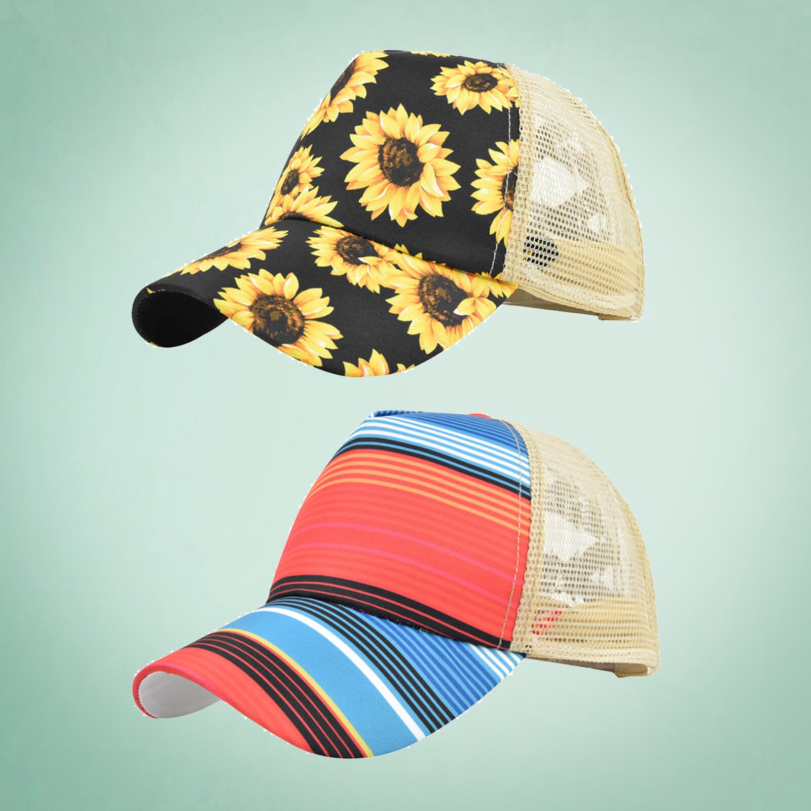 Gorro de cola de caballo entrecruzado para mujer, moño desordenado, coleta alta, malla ajustable, para el sol