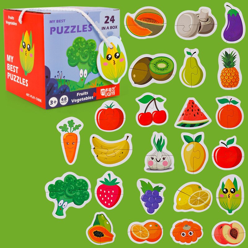48 -teiliges kognitives frühförderpuzzle mit meerestieren, verkehrsmotiven und obstszene, tragbare box, yoys: 4
