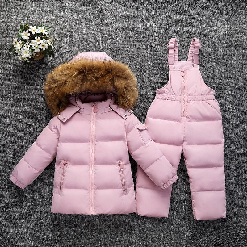 Bébé hiver doudoune ensemble enfants garçons filles 2 pièces manteau pantalon costumes bébé à capuche avec de la fourrure épaissir Ski neige chaude salopette vêtements