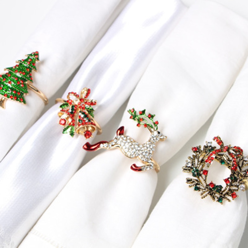 High-end Christmas Tree Napkin Buckle Flower Wreath Elk Bell Santa Claus Style Hotel Household Supplies Stainless Steel