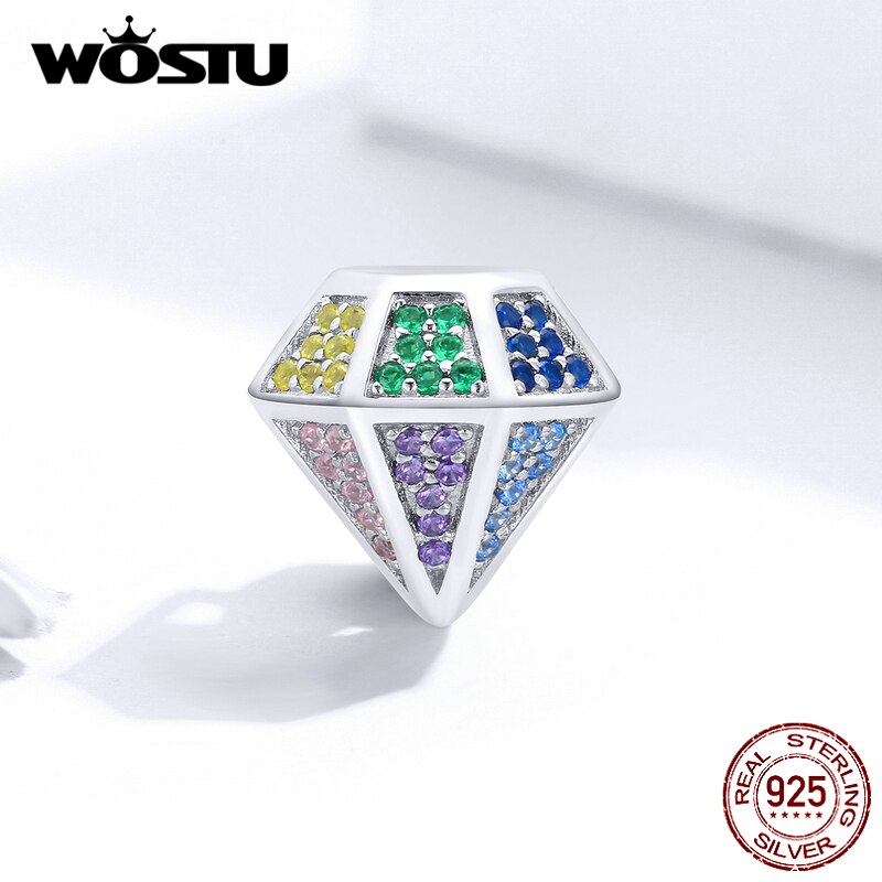 WOSTU Regenbogen Diamant Reize 925 Sterling Silber Bunte Zirkonia Korn passen Original Armbinde Anhänger Edlen Schmuck CQC1456