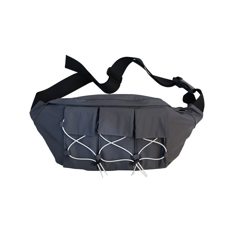 Pochete, bolsa de cintura grande, streetwear, de lona, pacote de peito, moda, hip hop, bolsa transversal de peito, para mensageiro homens: Cinza