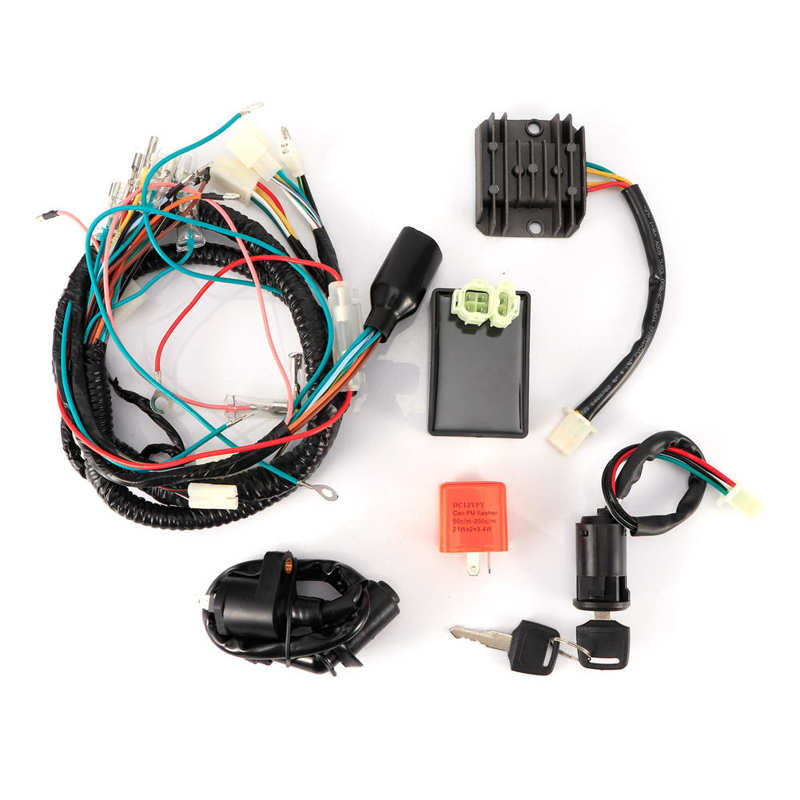 ignition strobe tester 1 Set Electrical Wiring Harness Kit Buzzer Ignition Keys Coil CDI Unit Fairing Fit