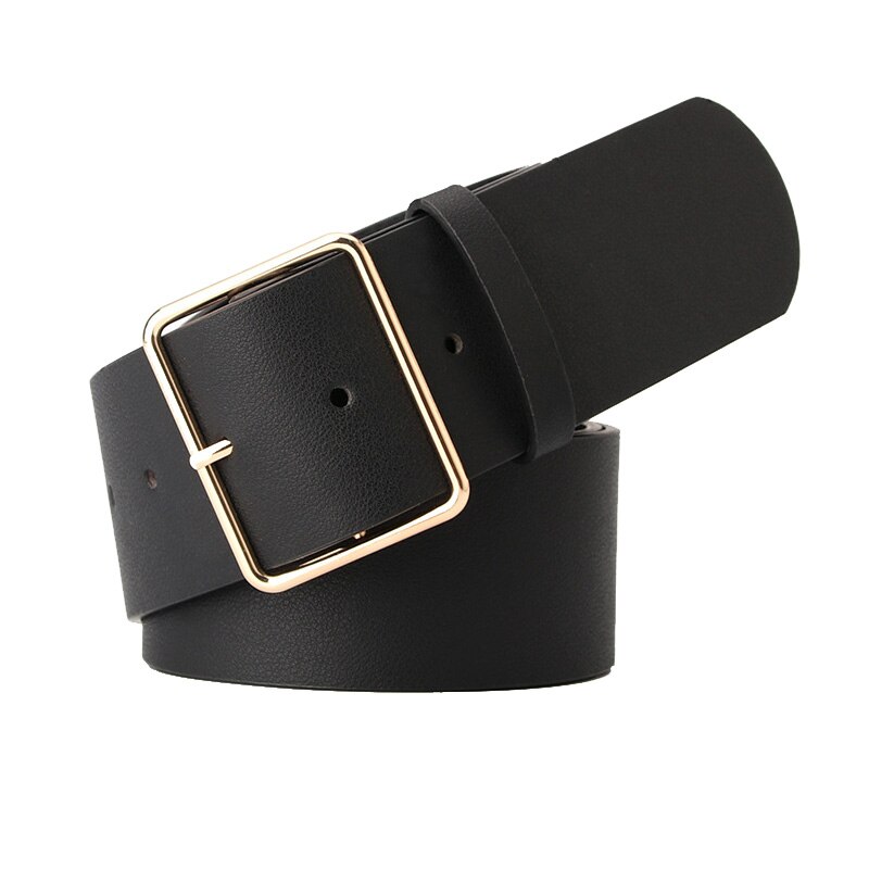 PU Leather Women Waist Belt for Jeans Gold Buckle Wide Ladies Dress Belt Strap Green Brown Black Female Sweater Waistband: Black