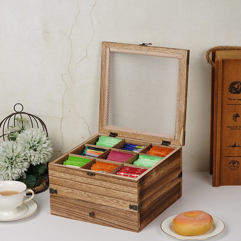 Boîte pour sachets de thé, organisateur de sachets de thé en bois, boîte de rangement, pour armoires ou comptoirs, boîte à thé à 11 compartiments