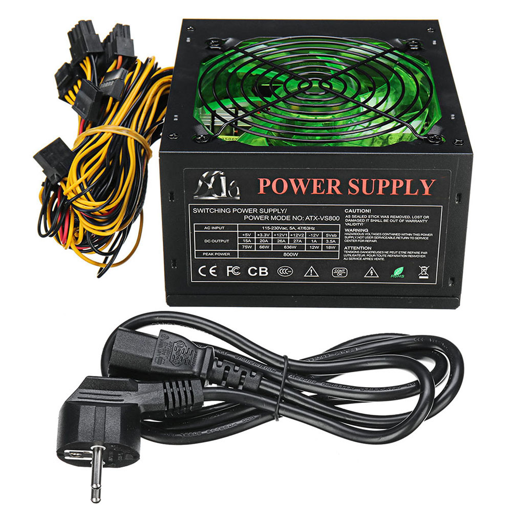 120MM 800W Power-Supply with LEDs Fan Computer 110~220V Manual Switching Voltage Power Supply Peak-power 800W