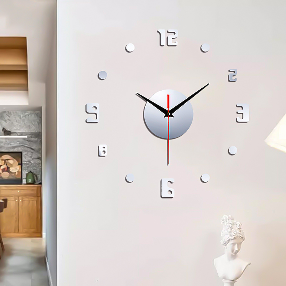 Wall Clock 3d DIY Mute Wall Clock Acrylic Mirror Sticker Quartz Watch Wall Hanging Clock Art Sticker Decal Home Decor: Silver