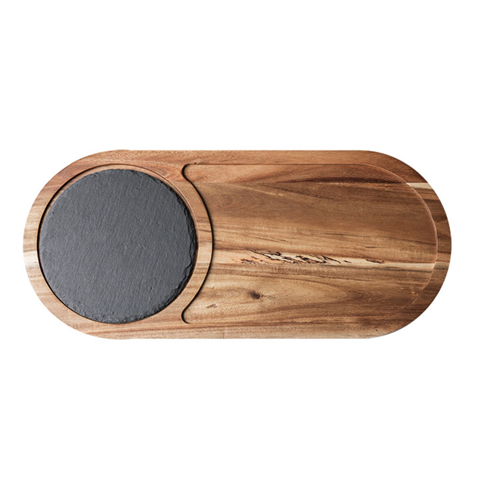 Steak Serving Board Multipurpose Wooden Serving Tray Easy To Clean Serving Plate With Slate Stone For Home Kitchen: oval