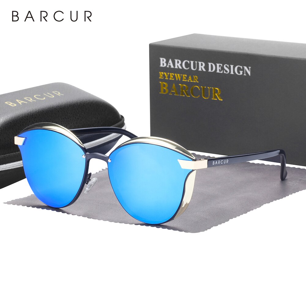 BARCUR Style lunettes de Soleil Polarisées Pour Femmes Catmore Rond Soleil Verre Dames Femme Lunettes Accessoire UVAB Protection: Bleu