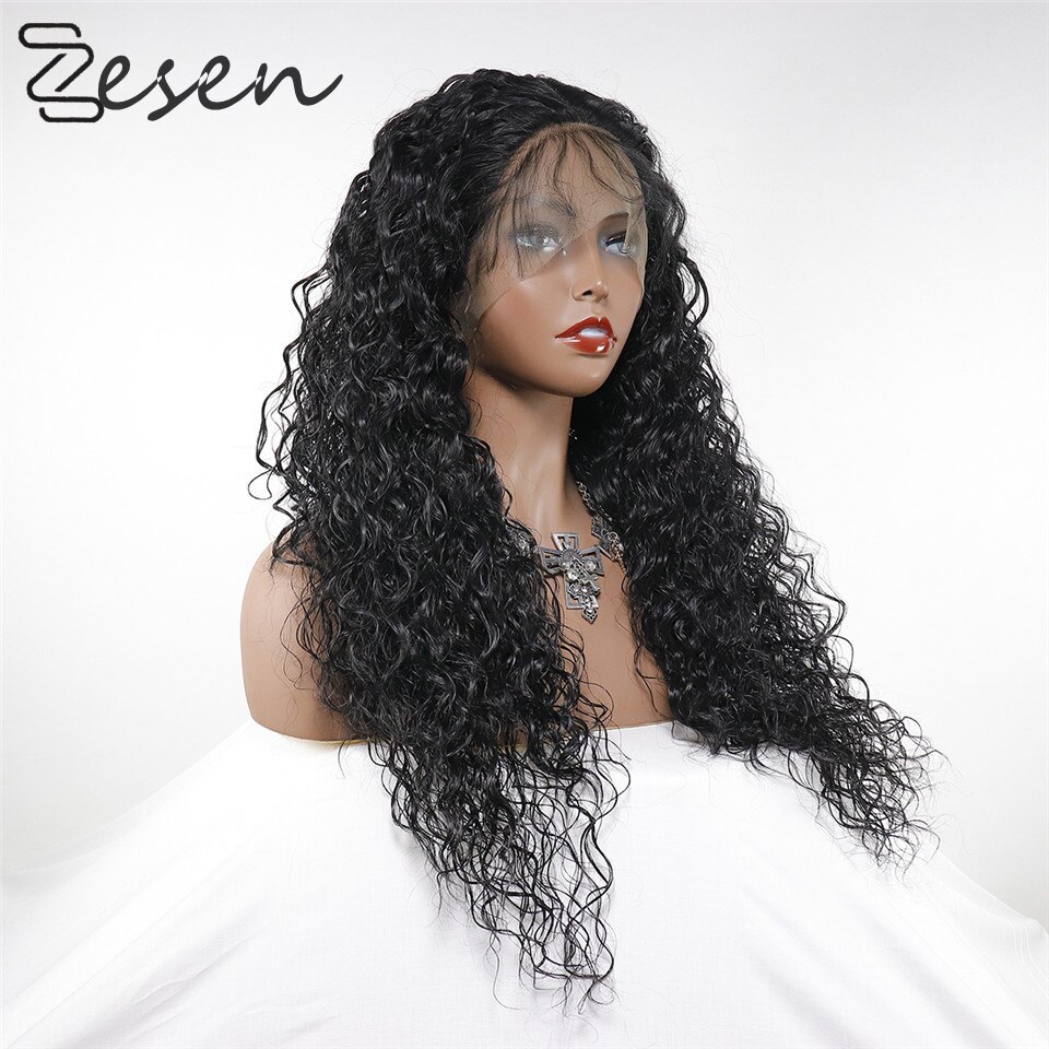 ZESE13x4 Black Synthetic Lace Front Wigs Kinky Curly Long Hair Resistant Glueless With Natural Hairline for Women With Baby Hair