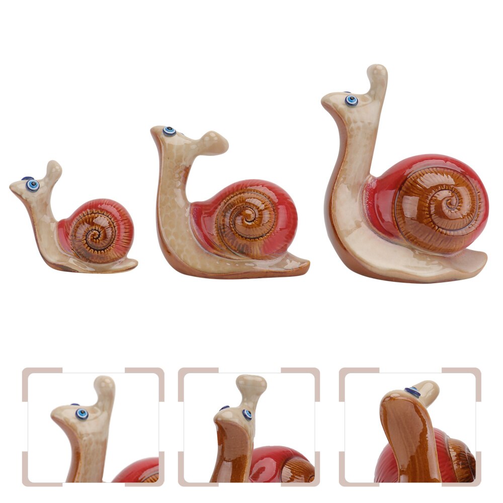 Adorno en forma de caracol para decoración de escritorio, cerámica artesanal, colores surtidos, 3 uds.