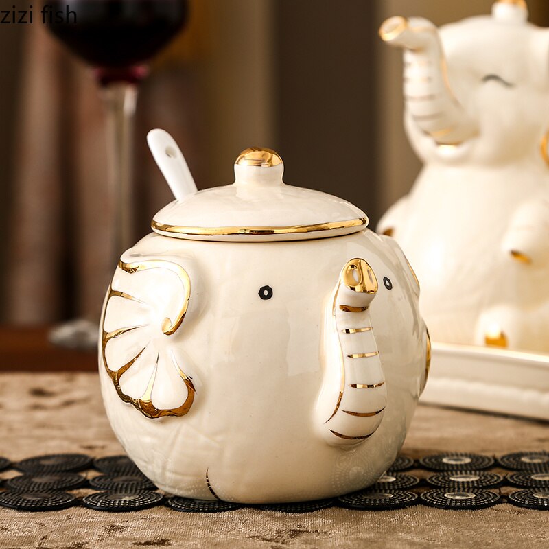 Elefant keramik kryddflaskor kryddburk kryddlåda kök kryddflaska burkar salt peppar spiskummin pulver kryddflaskor