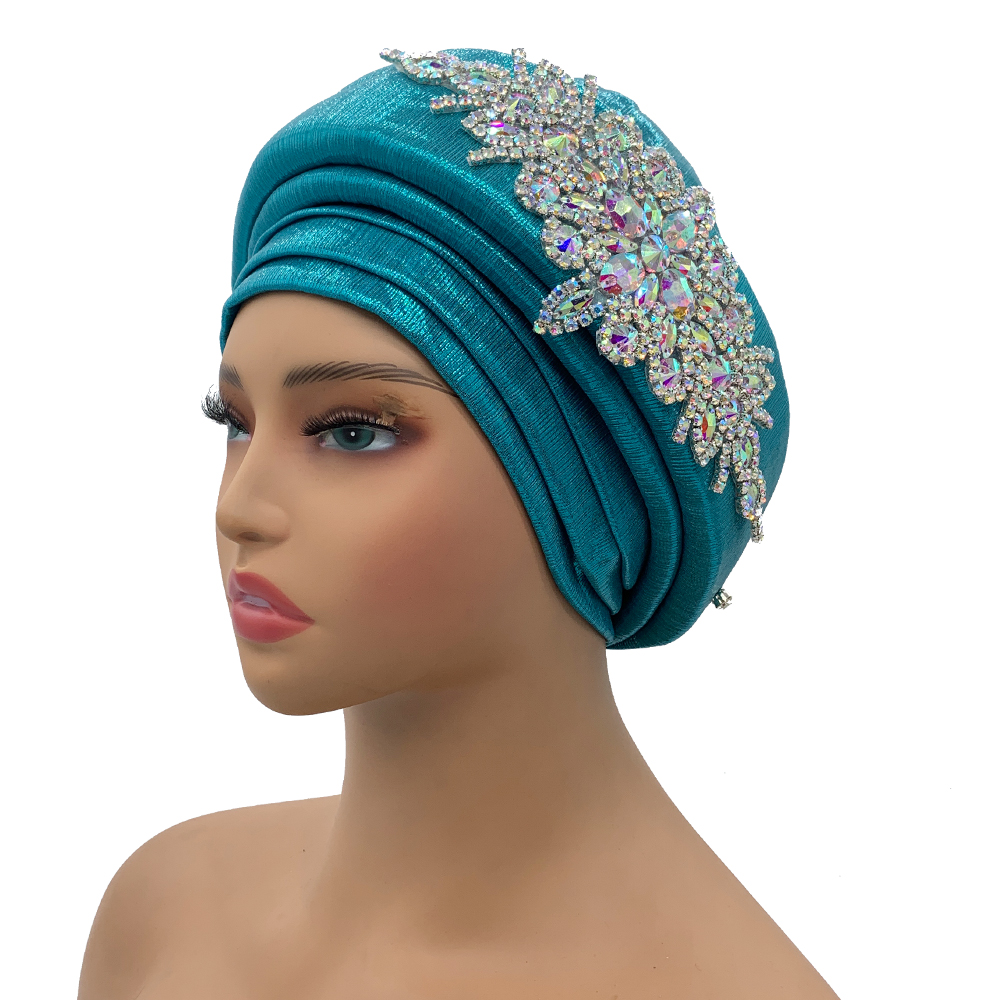 Luxus Strass Turban Hütte für Frauen Afrikanische wickeln Kopf Kopfbedeckung Nigeria Auto Gele Headtie Turbante Mujer: LICHT INGWER