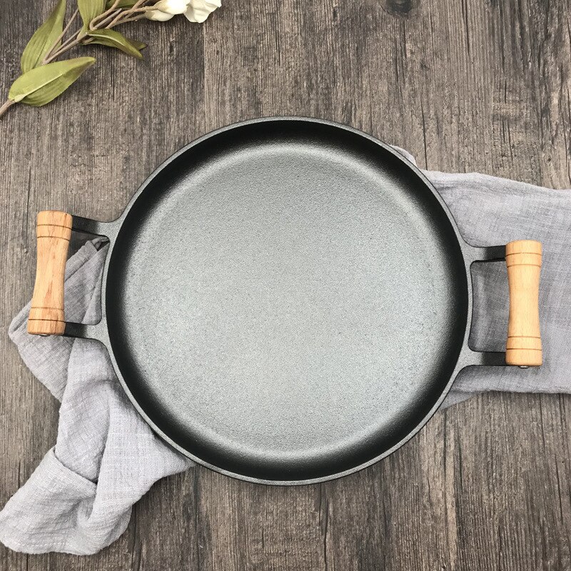 Houten Handvat Binaural Gietijzeren Koekenpan Koekenpan Verdikte Kleefrijst Ongecoat Pannenkoek Pan Non-stick Pannenkoek Pan