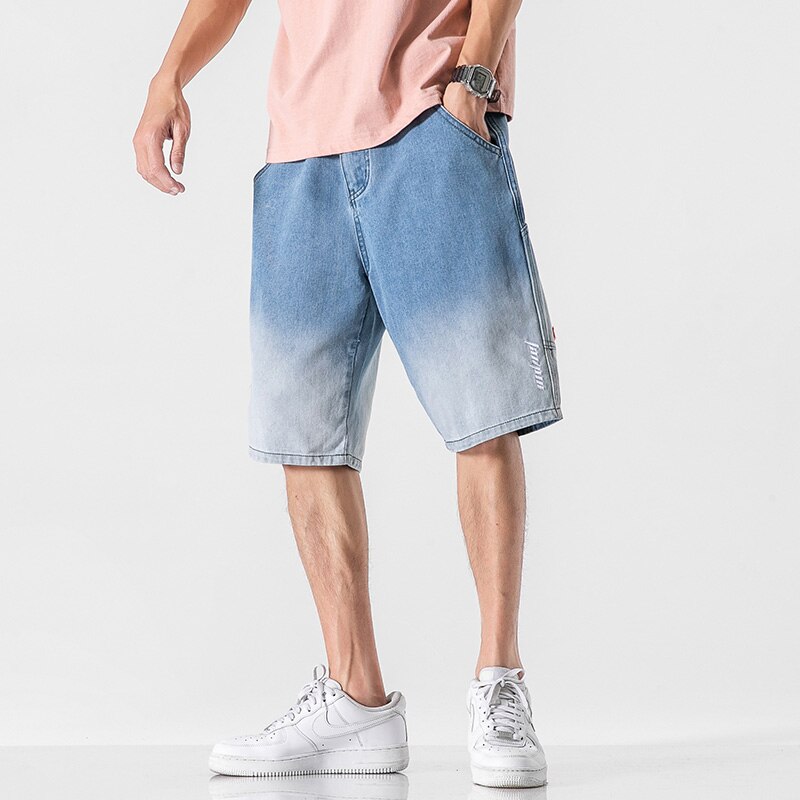 Sommer mænd denim shorts mænd gradient korte jeans mænd straight casual jeans shorts plus størrelse 5xl