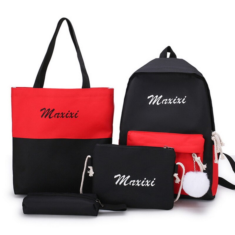 5 Delige Set Vrouwen Nylon Rugzak Snoep Kleur Waterdichte Schooltassen Tieners Meisjes Patchwork Rugzak Vrouwelijke Rugzak Mochila: Black 3(4 pcs)