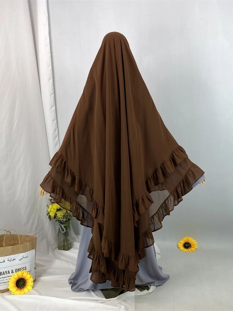 Ramadan solid khimar abaya dubai niqab turkiet arabisk muslim turban hijab islam bönekläder för kvinnor djellaba musulmans femme: Kaffe