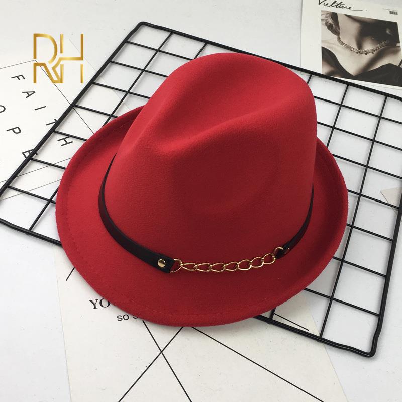 Filcowe czapki zimowe męskie fedora wełna jazzowy kapelusz jesień moda Fascinator klasyczny męskie filcowy kapelusz kobiety cylinder RH: Czerwony