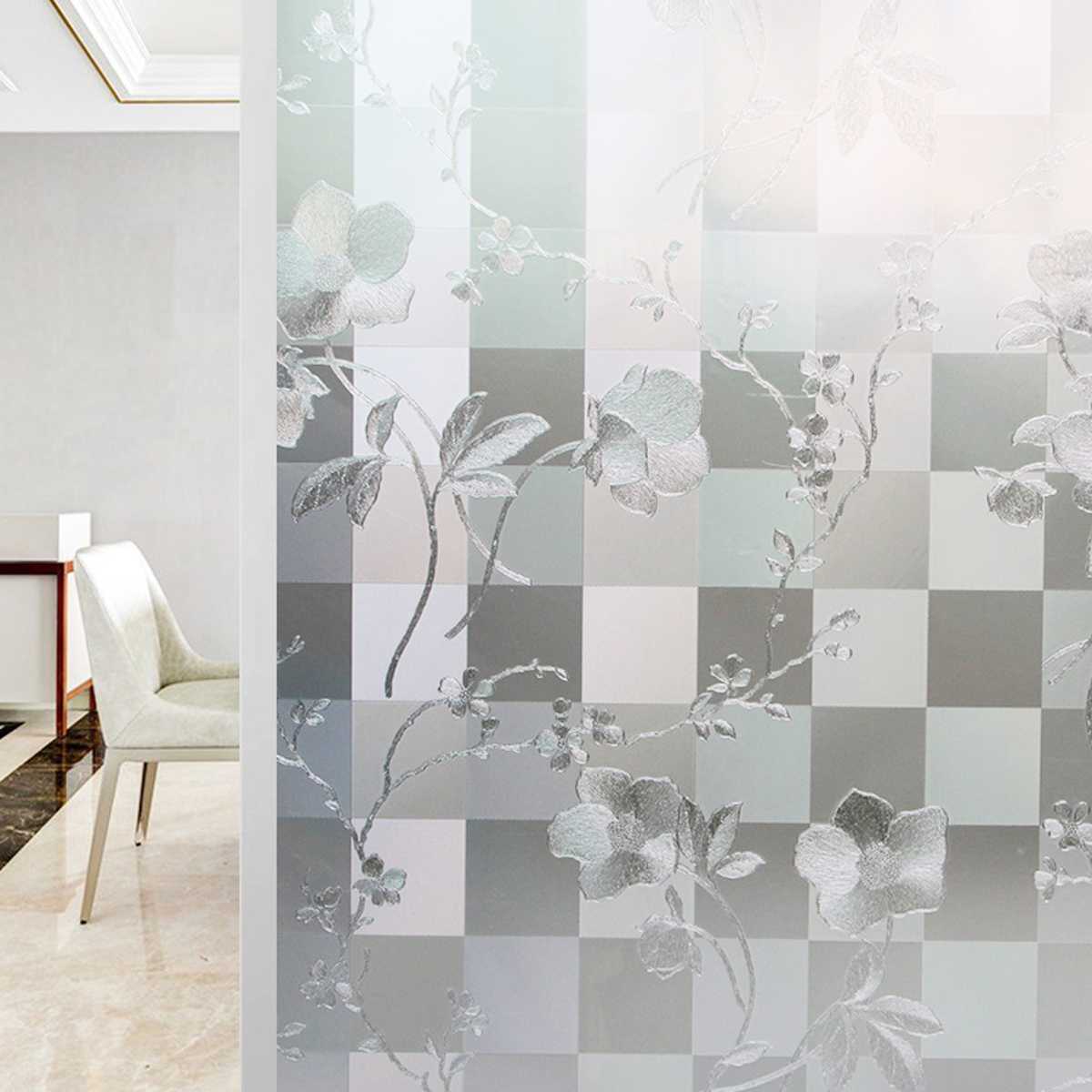 18x39inch Self-adhesive Rainbow Glass Films Sticker Static Decorative Privacy Anti UV No Glue for door and window: Checkered flower