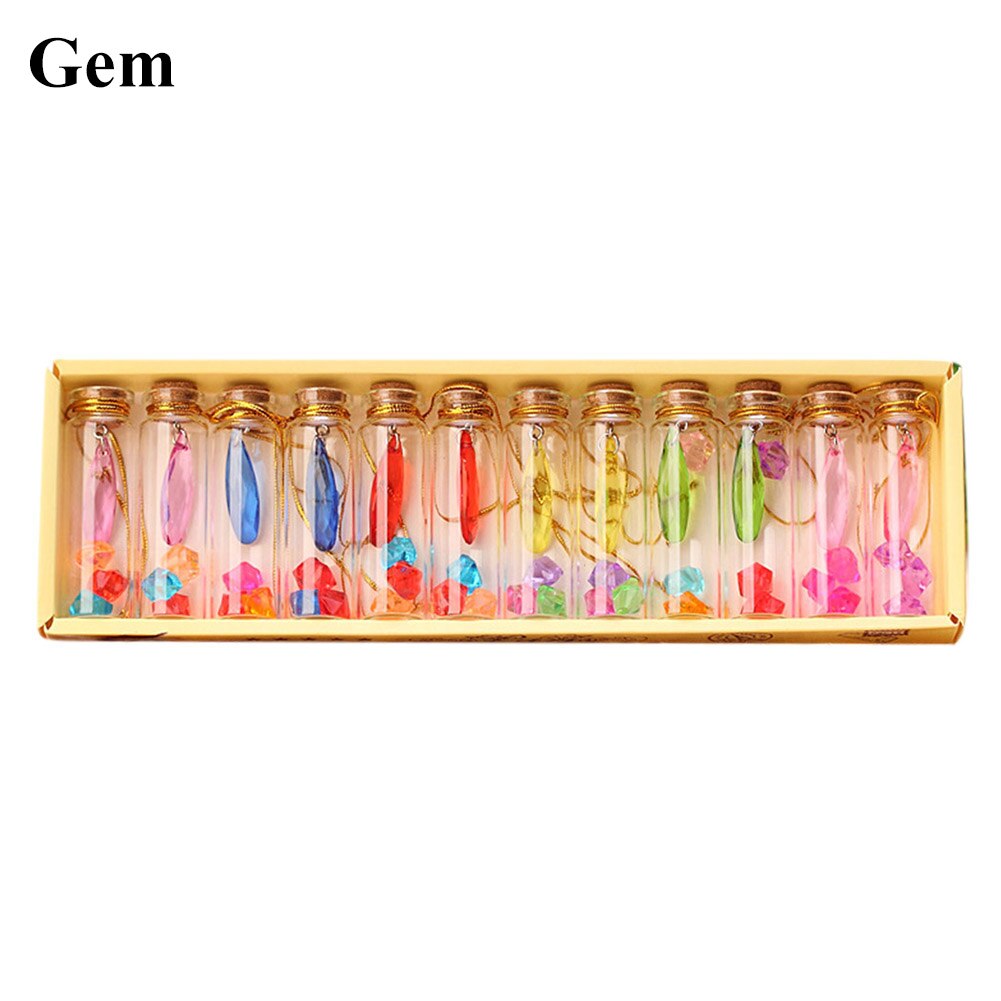 12Pcs Glass Wishing Bottles Shell Key Flower Mini Wood Cork Stopper Wishing Bottles Vials Containers Birthday Party Decoration: Gem