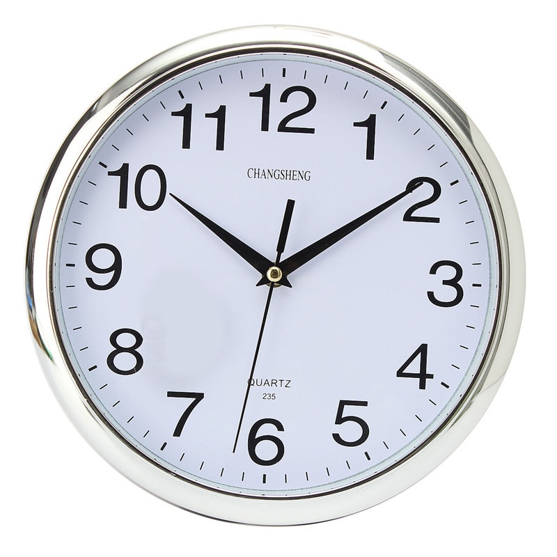Modern 10 Inch Wall Clock for Living Room Quartz Silent Round Battery Clocks Home Accurate Wall Clock Office Home Decor: Silver