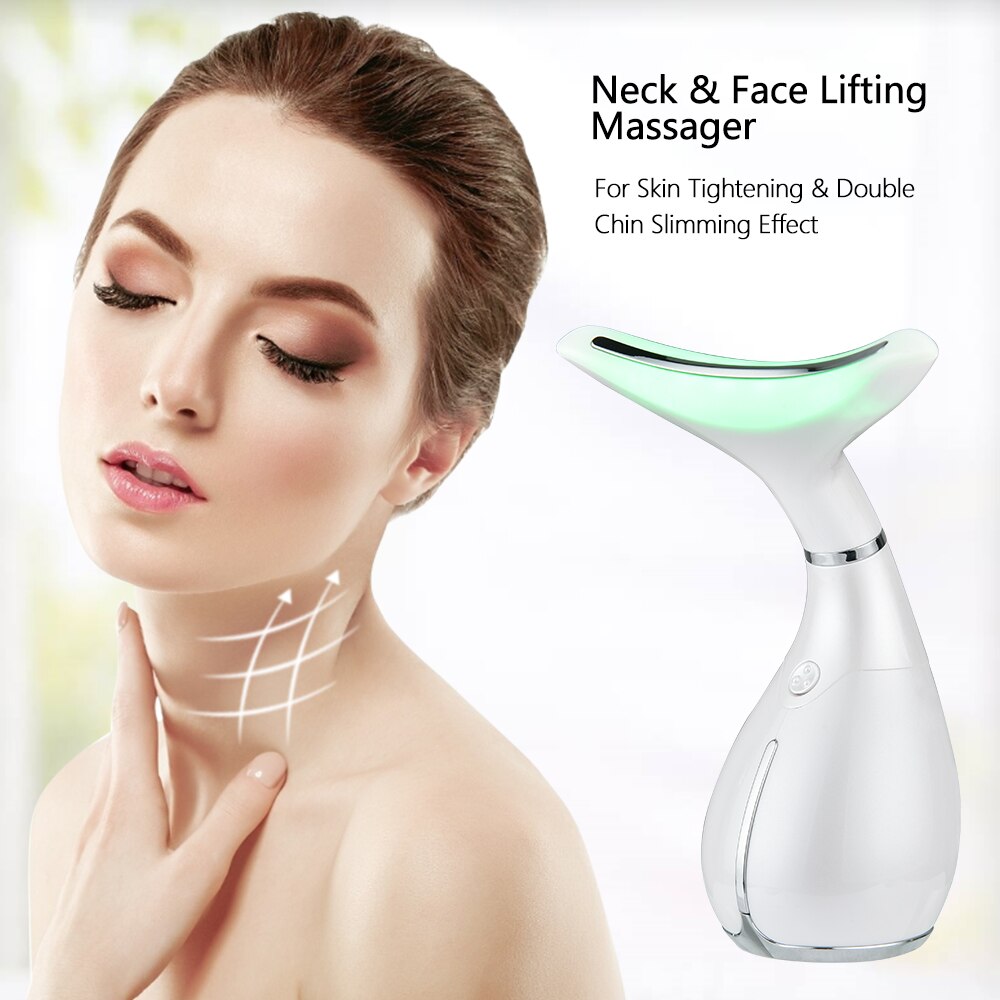 Electric LED Photon Heating Therapy Neck and Face Lifting Massager Vibration Skin Tightening Reduce Double Anti Wrinkles Machine