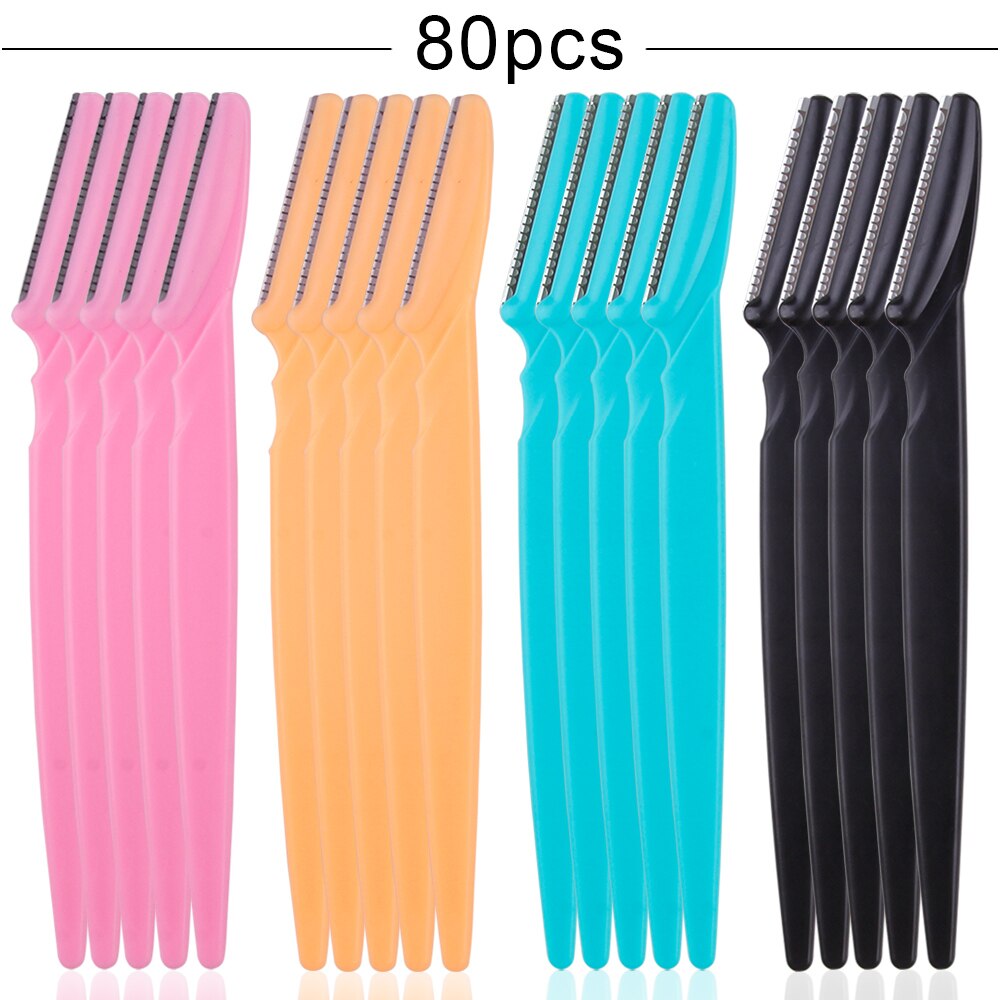20/40/80Pcs Eyebrow Razor Safe Face Blade Eye Brow Shaper Tool Hair Removal Trimmer Scraper Portable Woman Makeup: 80Pcs Mix Color