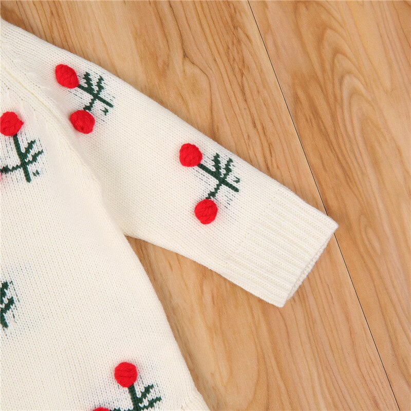 Swetry dziewczynka ubrania jesień dziecko romper boże narodzenie wiśnia sweter z dzianiny romper dzianina свитер кофты для девушек