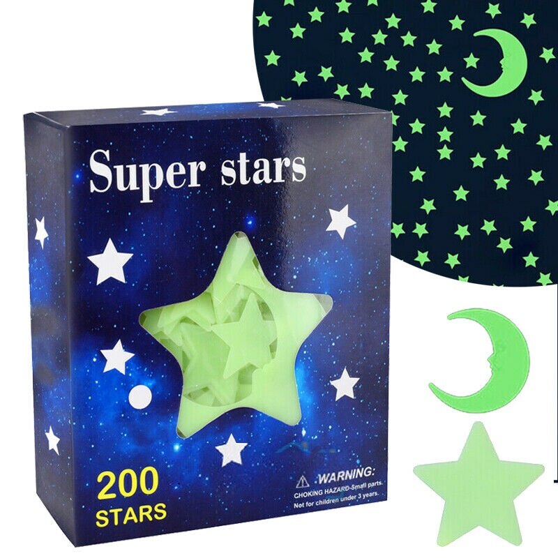 200 Stuks Lichtgevende Ster Stickers Ultra Glow In The Dark Sterren Maan Slaapkamer Sofa Fluorescerende Schilderen Speelgoed Pvc Stickers Speelgoed voor Kids