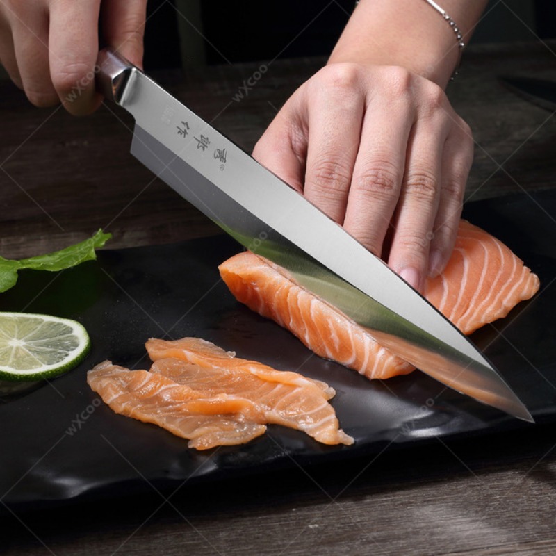 Faca de chef japonesa profissional, faca de sashimi de salmão, lâmina espessada, facas de cozinha de aço inoxidável, clipe de espinha de peixe