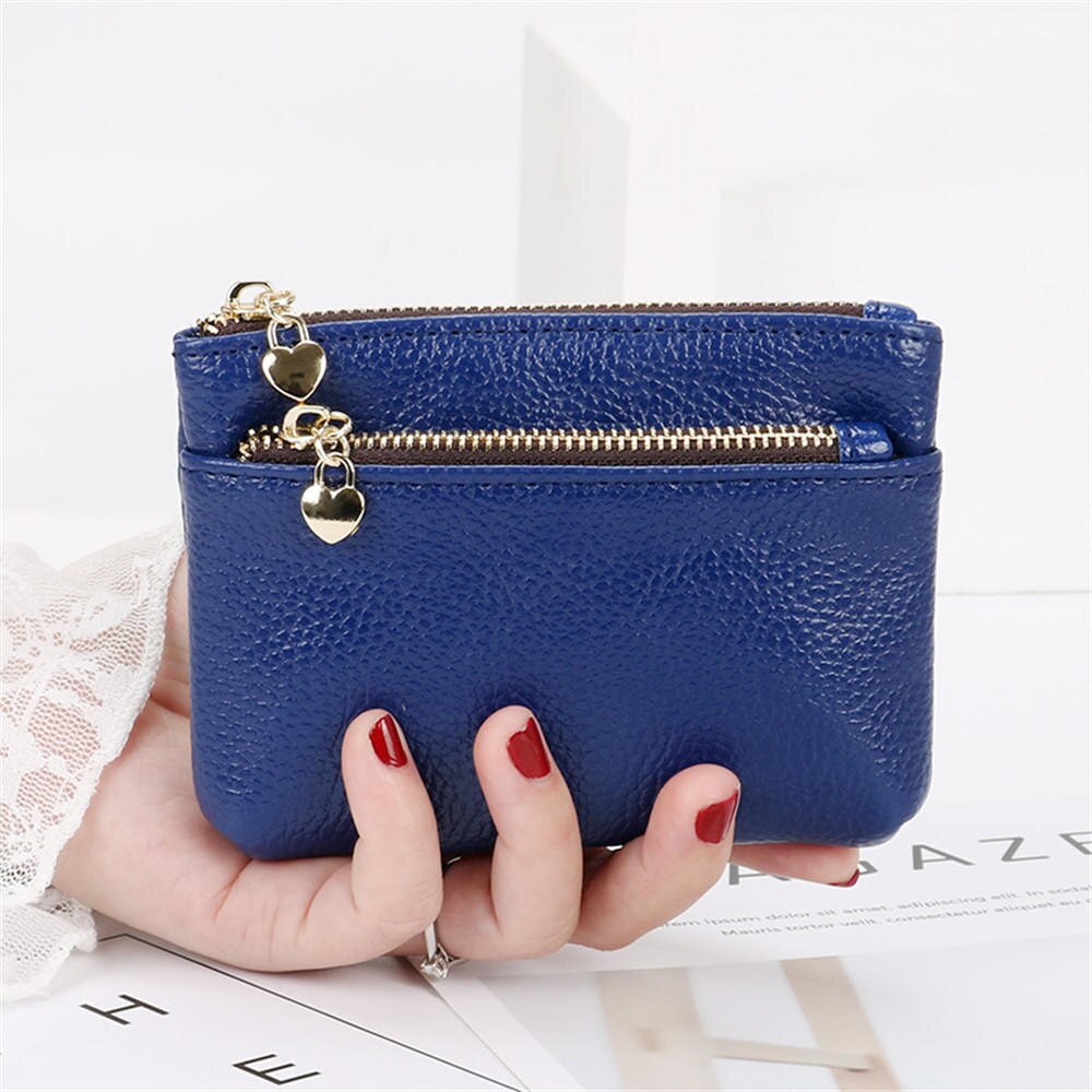 Neue Frauen Brieftasche Mini PU Leder Weibliche Geldbörse Karte Halter Kurze Geldbörse Geldbörsen Kleine Geldbörse Zipper Keychain tasche: Blue-Size 2