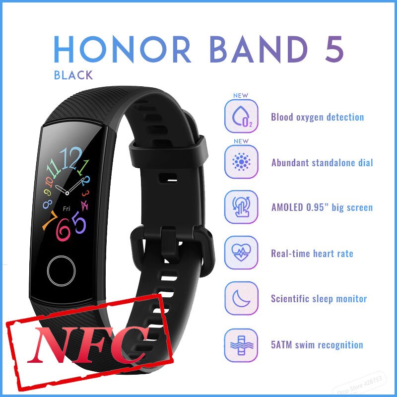 Huawei Honor Band 5 Nfc Edition Smart Armband Band Amoled Screen Sleep Monitoring 50 Meter Waterdicht Honor Band 5 Polsband: Honor 5 Nfc