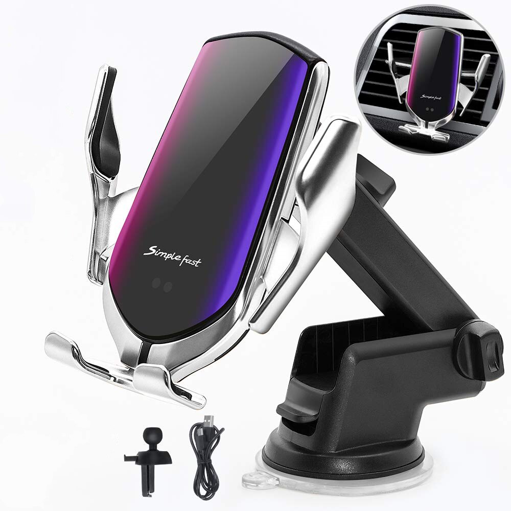 15W Wireless Car Charger Mount - Infrared Induction QI Fast Charging Station for iPhone 12 11 XS X 8: 10W 2 In 1 Silver
